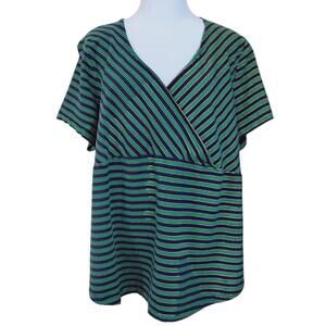Y2K VINTAGE TOMMY HILFIGER Top Blouse Plus 3X VNeck Green Blue Flowy Casual Work